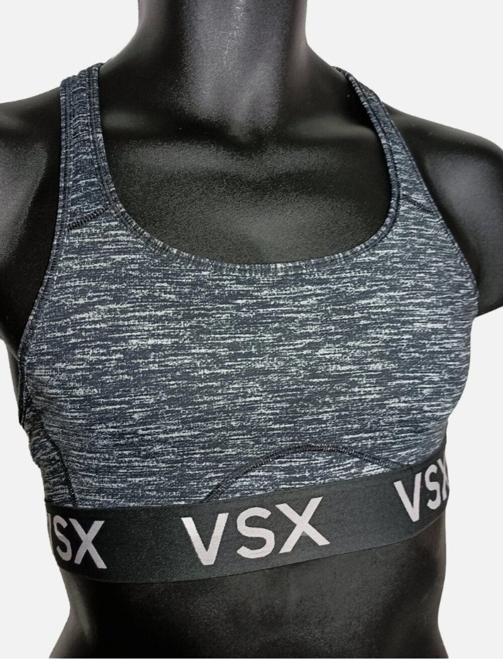 Victoria’s Secret VSX Sports Bra Black Heather Gray Logo Racerback Size Large